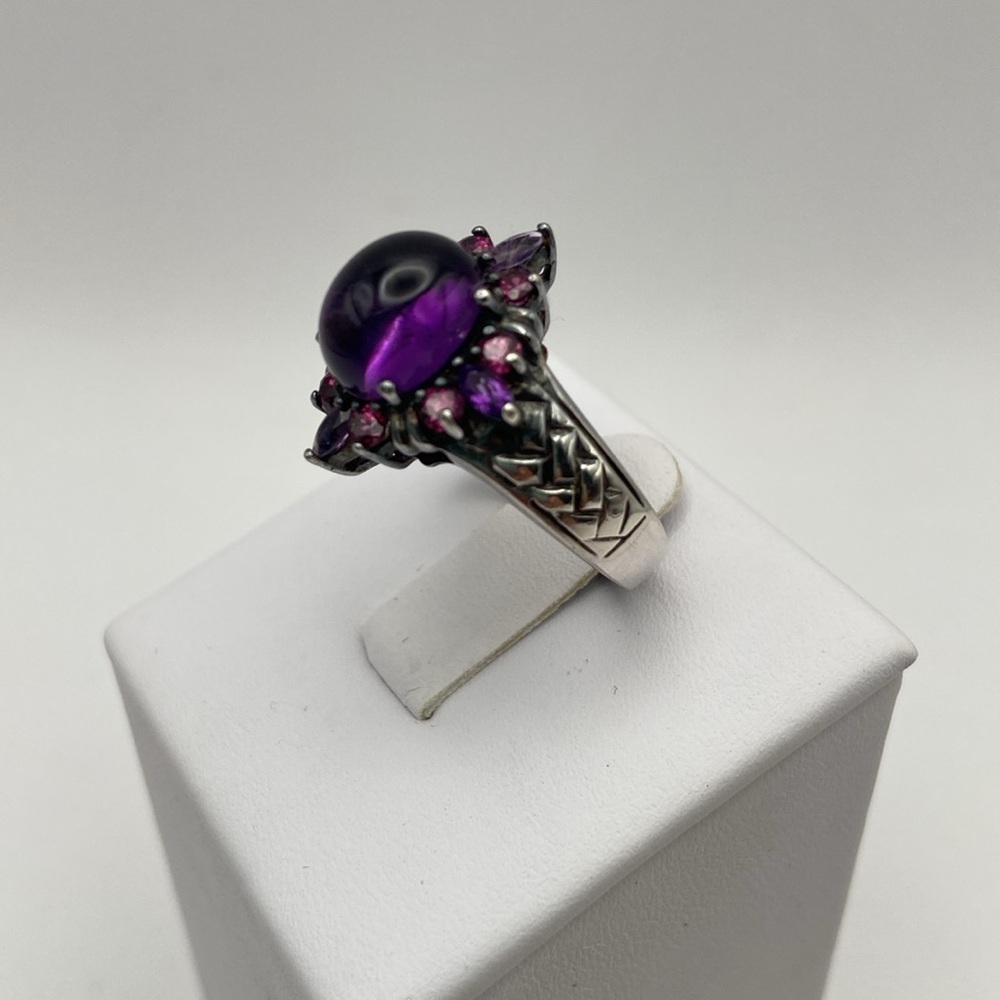 Suarti Sterling Silver Purple Amethyst Cabochon Pink Tourmaline Ring Size 8 - Picture 4 of 15